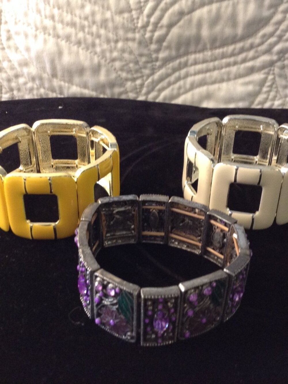 LOT (3) Enameled/Jeweled Stretch Bracelets Costume Y2K Hippie Bohemian Retro